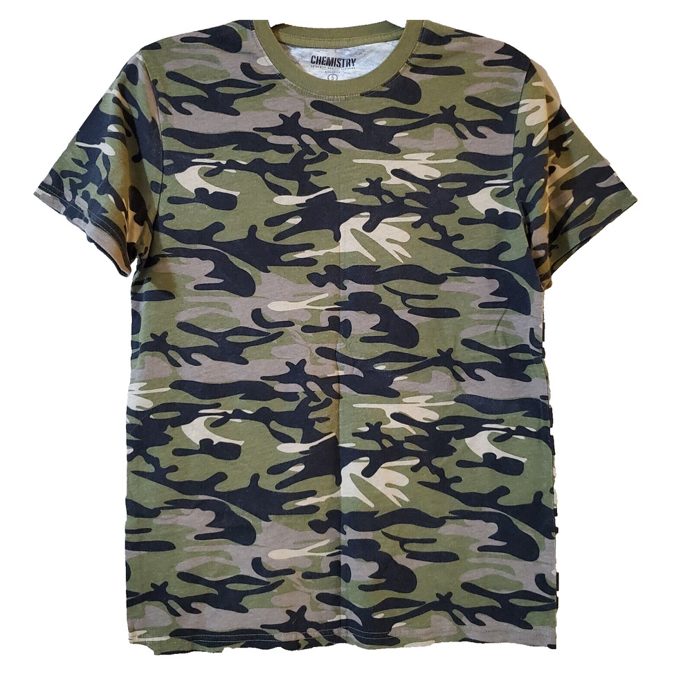 Chemistry Mens Tee Size S Green Black Camo Short Sleeve Crew Neck T-Shirt